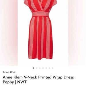 Anne Klein Red V-Neck Printed Wrap Dress
